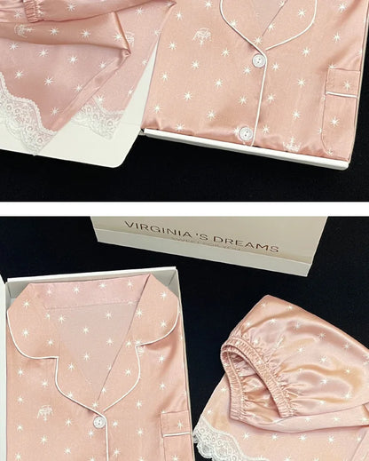 Frauen Neue Sommer Eis Seide Ins Sterne Floral Süße Pyjamas Mädchen Sommer Kurzarm Shorts Studentenwohnheim Homewear Anzug.