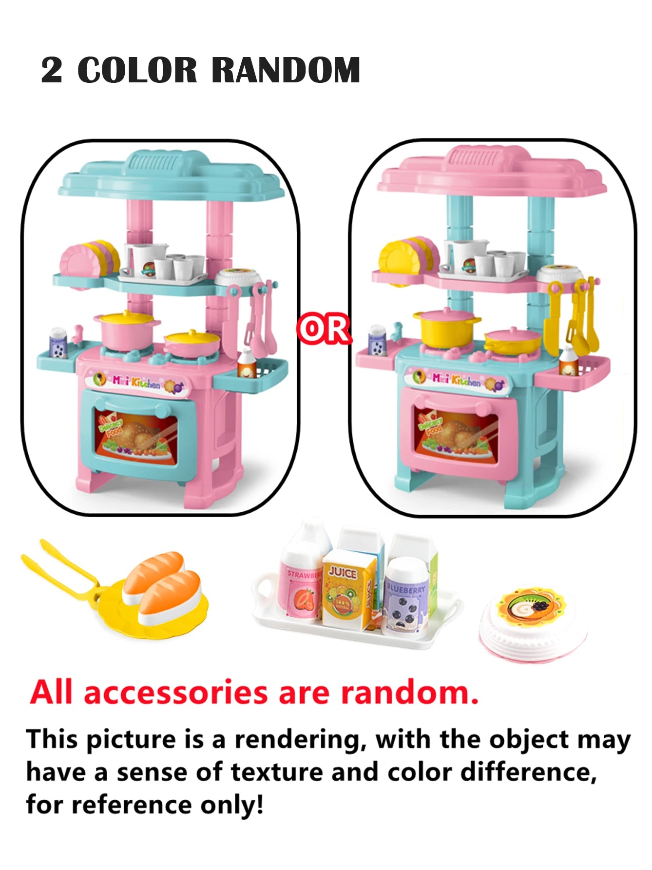 Kitchen Playset Toys, 2 Color Random Play Food Set Accessories Play Sink & Oven, Toddler Kitchen Mini Cutting for Boys and Girls.