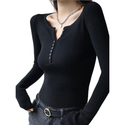 2026 weibliche Casual Tops Pullover Warme V-ausschnitt Frauen Herbst Winter Gestrickte Dünne Pullover Feste Taste Volle Hülse Pullover
