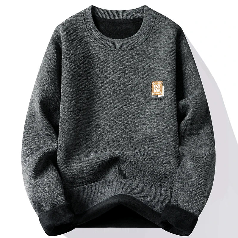 New Mens Fleece Sweater Thickened Pullover Fleece Lined Autumn Winter Crew Neck Jumpers Fashion Knitwear.