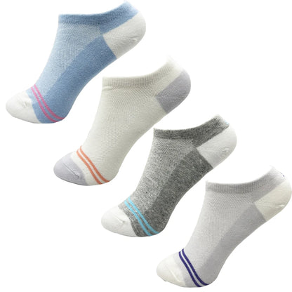 4 Pairs Cotton Women's Boat Socks No Show Socks Set for Lady White Invisible Cotton Socks Pack Pink Black Breathable Summer
