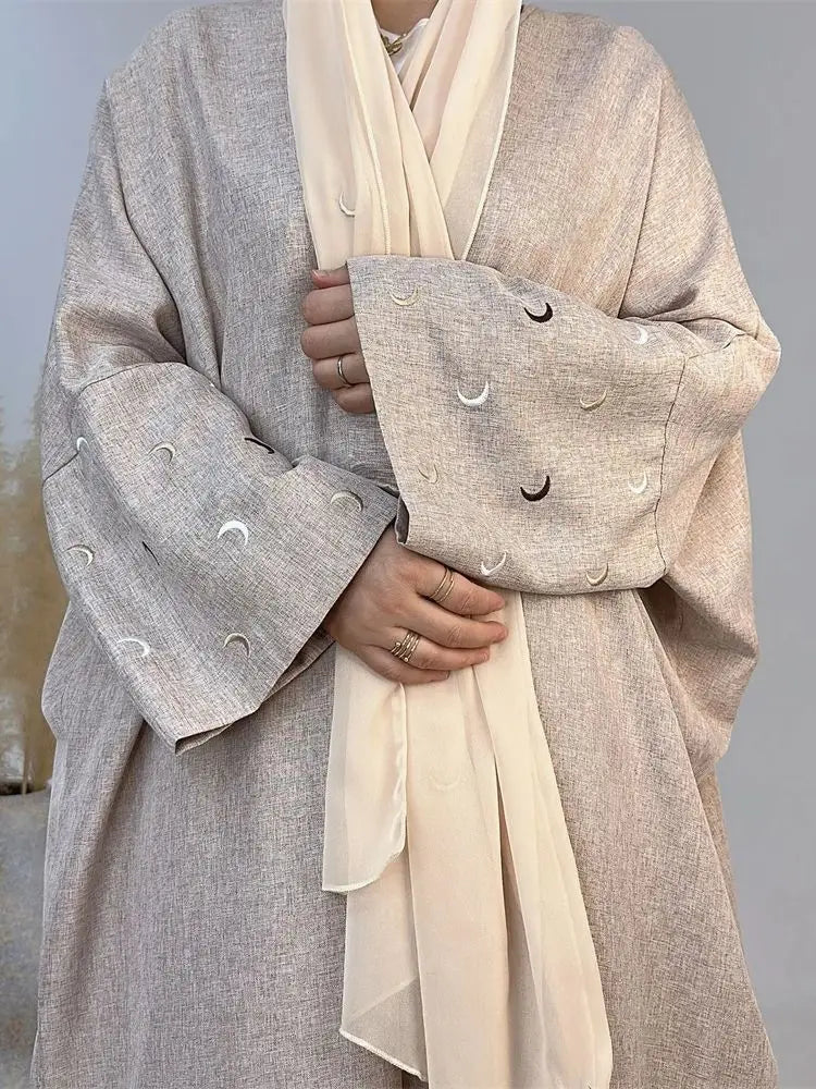 Moon Embroidery Open Abaya 2024 New Luxury Kimono Coat Hijab Muslim Sets for Women Islam Retro Modest Clothing for Party Kebaya