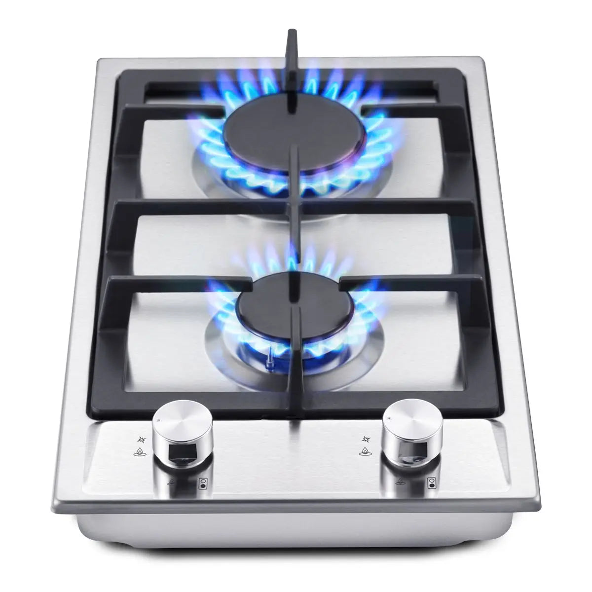 Stainless Steel Gas Hob Automatic Flame Protection 2 Bulbs | Dual Fuel Natural Gas/Propane Built-in/Freestanding 2400W 220-240V.