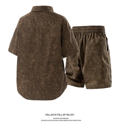 Men's Summer Casual Versatile Fashionable Cool Short-Sleeved Shirt And Shorts Set Trendy Business Casual Outfit.