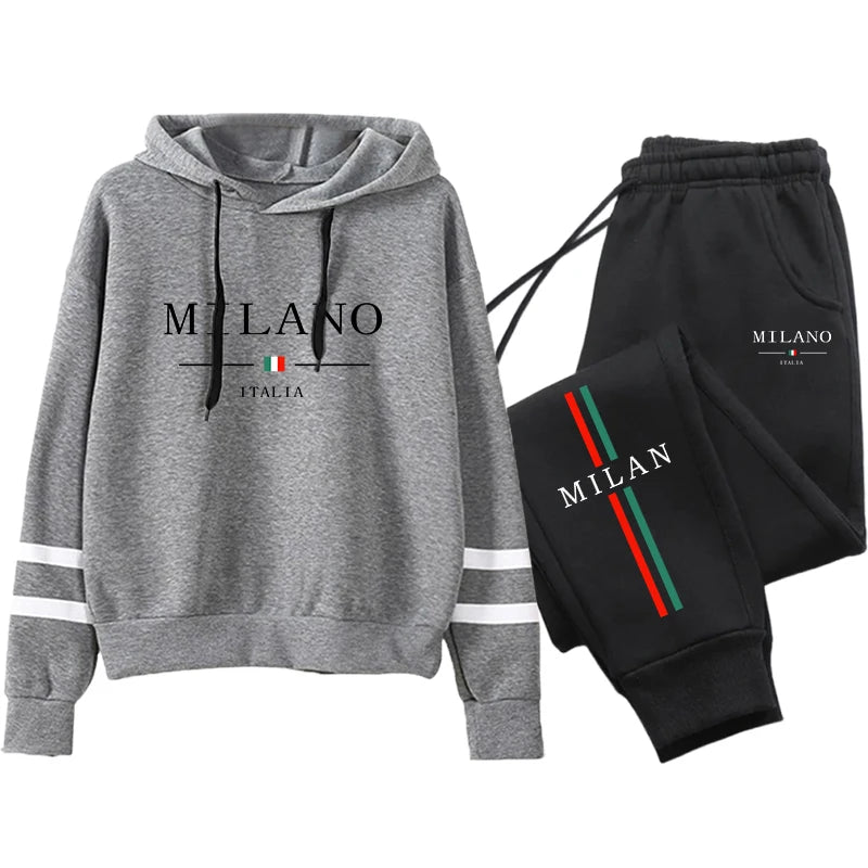 Office Home Womens Tracksuit Print Stripe Sweatshirt Set High Quality Sports Jogging Womens Clothing Fashion Casual Hoodie Suit.