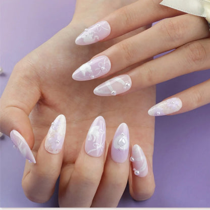 24pcs Gradient Black False Nails Yellow Star Moon Swan Pattern Press On Nails Sweet Cool Bowknots Flower Fake Nail Y2k Manicure.