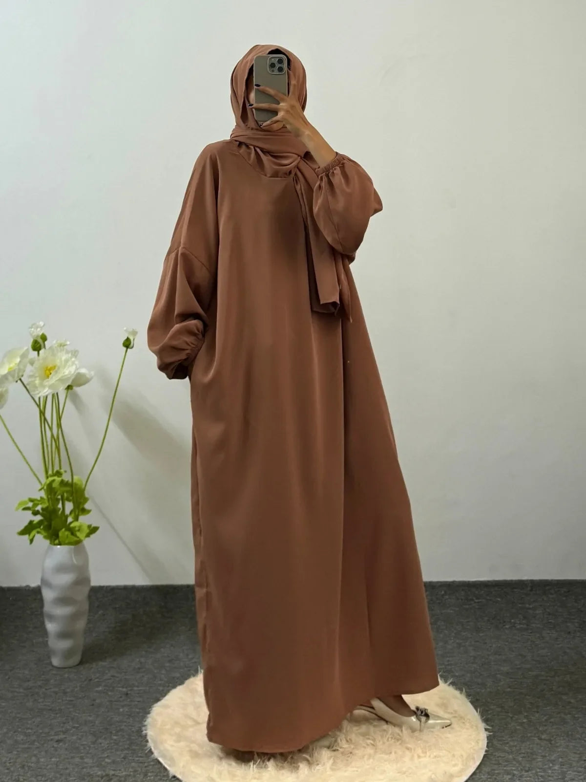 Ramadan Modesty Prayer Dress Women Jilbabs Kaftan Muslim Abayas Dubai Robe Hijab Smocking Sleeve Dresses Islamic Clothing.