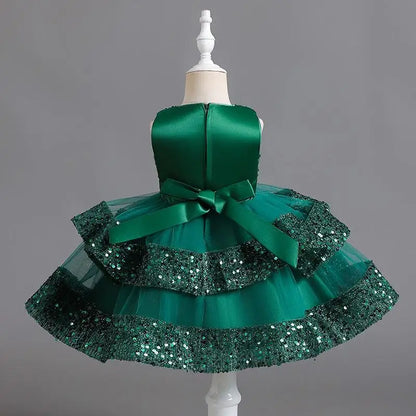 Sommer Neue Perlen Fliege Pailletten Mesh Kinder Ärmelloses Abendkleid Schule Abschlussfeier Multi Layered Kleid