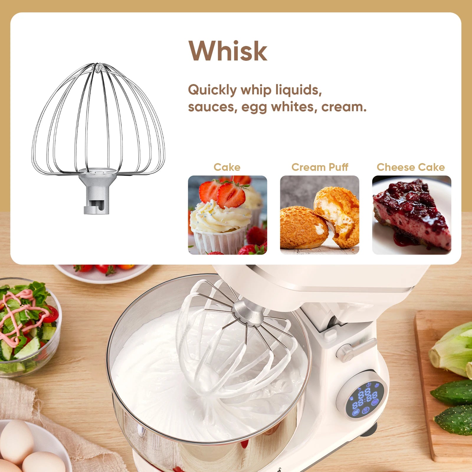 5L Kitchen Stand Mixer, 1200W 11-Speeds DC Motor, Digital OLED Screen, Electric Food Mixer with Dough Hook, Whisk.