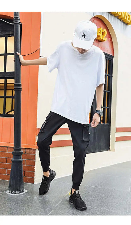 Men's sneakers lace-up flying woven through casual shoes vulcanized lightweight flat comfortable running shoes plus size 48.