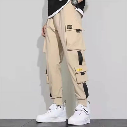 Men's Cargo Pants Casual Hip Hop Hit Color Multiple Pockets Trousers Streetwear Ribbons Techwear Sweatpants Boys.