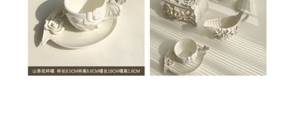 Vintage relief ceramic coffee set, hand-squeezed camellia afternoon tea set, tissue box, creative gift..