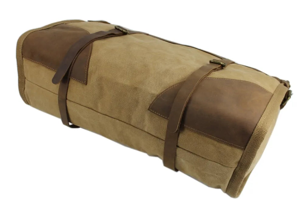 Vintage Retro militär Leinwand + Leder männer reisetaschen gepäck taschen männer wochenende Tasche Übernachtung duffle taschen tote Freizeit M314 #