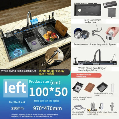 Various Waterfall kitchen Sink  Stainless Steel Multifunctional Large Single Slot Digital Display Sinks