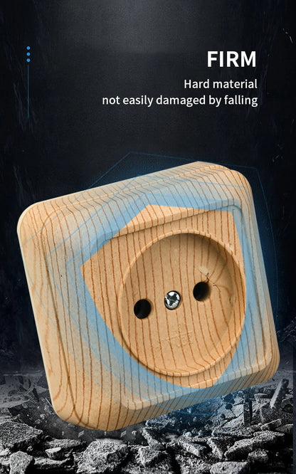 WESA Holz-Wandsteckdose, EU-Standard, Steckdose, Vintage-Imitation, Holzfarbe, Steckdose, flammhemmender Kunststoff.