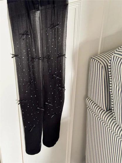 New Lolita Velvet Bowkont Embroidery Pearl Tights Pantyhose Flash Diamond Women Tight JK Style Sweet Girls Kawaii Cute Stockings