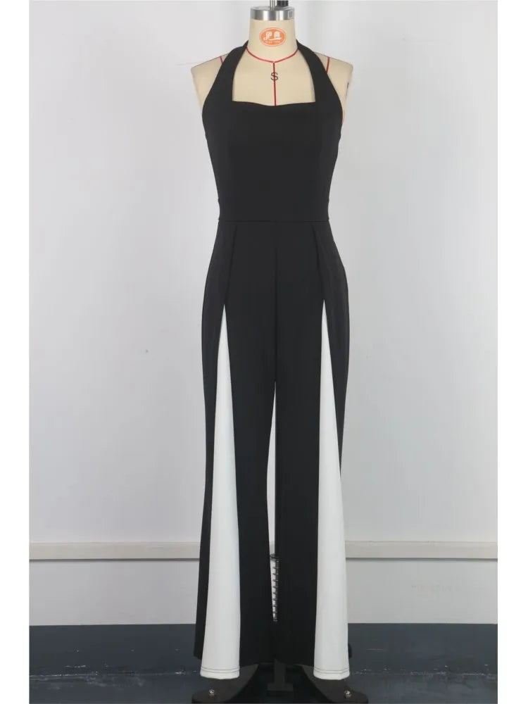 Casual Sleeveless Round Neck Jumpsuit Women's 2025 Summer Fashion Patchwork Slimming Halter Neck Sleeveless Backless One Piece.
