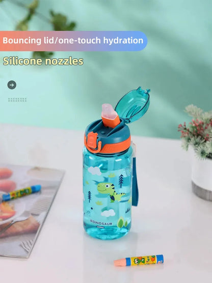 600ml Dinosaur Water Bottle For Kids Water Sippy Cup With Silicone Straw Leakproof Plastic Water Bottles Summer Kids Water Cup.