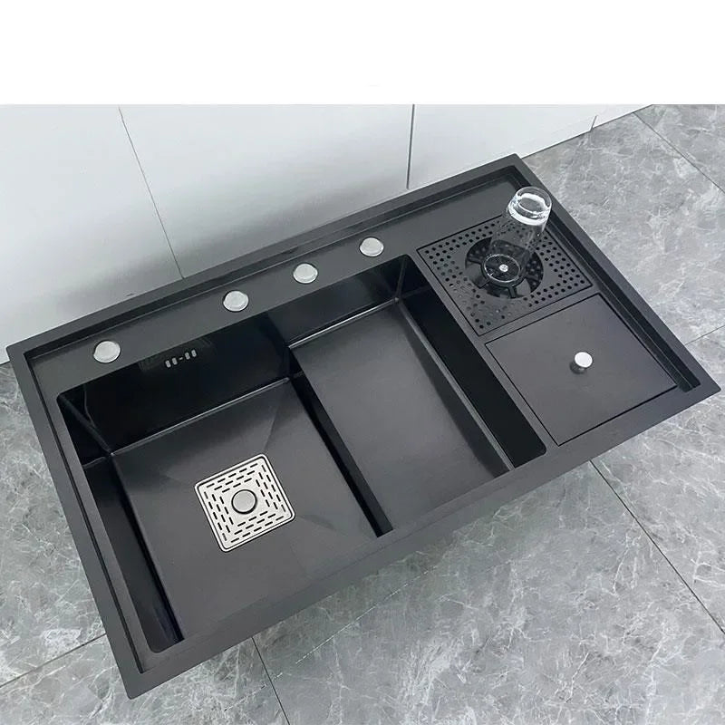 Nano Kitchen Sink Multi-Function Stepped Kitchen Sink 304 Stainless Steel Vegetable Washing Basin With High Pressure Cup Washer