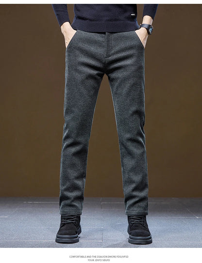 Men's Winter Velvet Casual Pants Thickened Warm Slim Fit Comfortable Solid Color Trousers Korean Fleece  Fashion Outdoor Jogging.