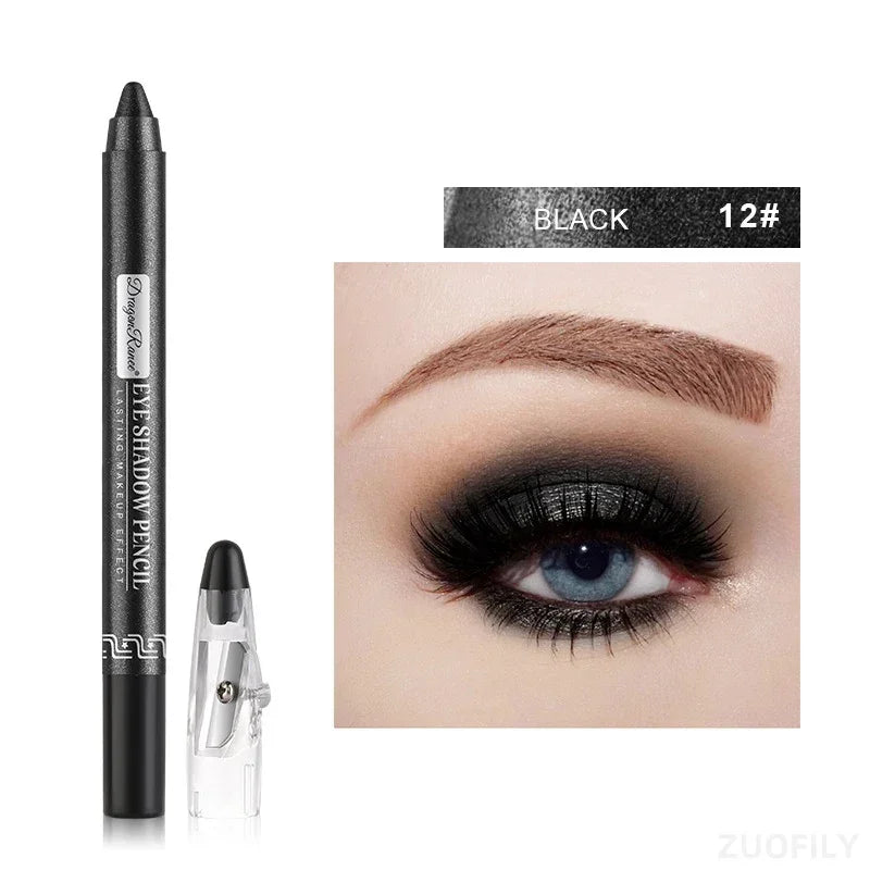 12Colors Glitter Eyeshadow Pen Long Lasting Matte Eye Shadow Palette Shiny Highlighter Silver Purple Eyeliner Pencil Cosmetics