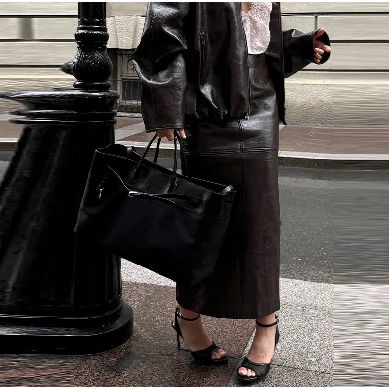 Stylish Leather Solid Jacket Pants Set Women Stand Collar Zipper Coat Loose Trousers Sets Female 2025 Autumn Fashion Streetwears