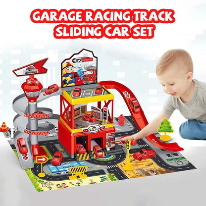 Garage Racing Track Sliding Car Parking Lot Toys Multi-Storey Car Parking Fire Police Engineering Mini Vehicle Toy for Boys Gift.