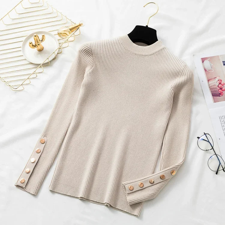 2025 weibliche Dünne Gestrickte Weiche Jumper Tops Herbst Winter Frauen Casual Pullover Pullover Taste Lange Hülse O-ansatz Chic Pullover
