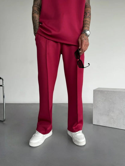 2025 Spring and summer men's new four seasons loose straight tube sports casual pants comfortable suit pants drawstring waistban.