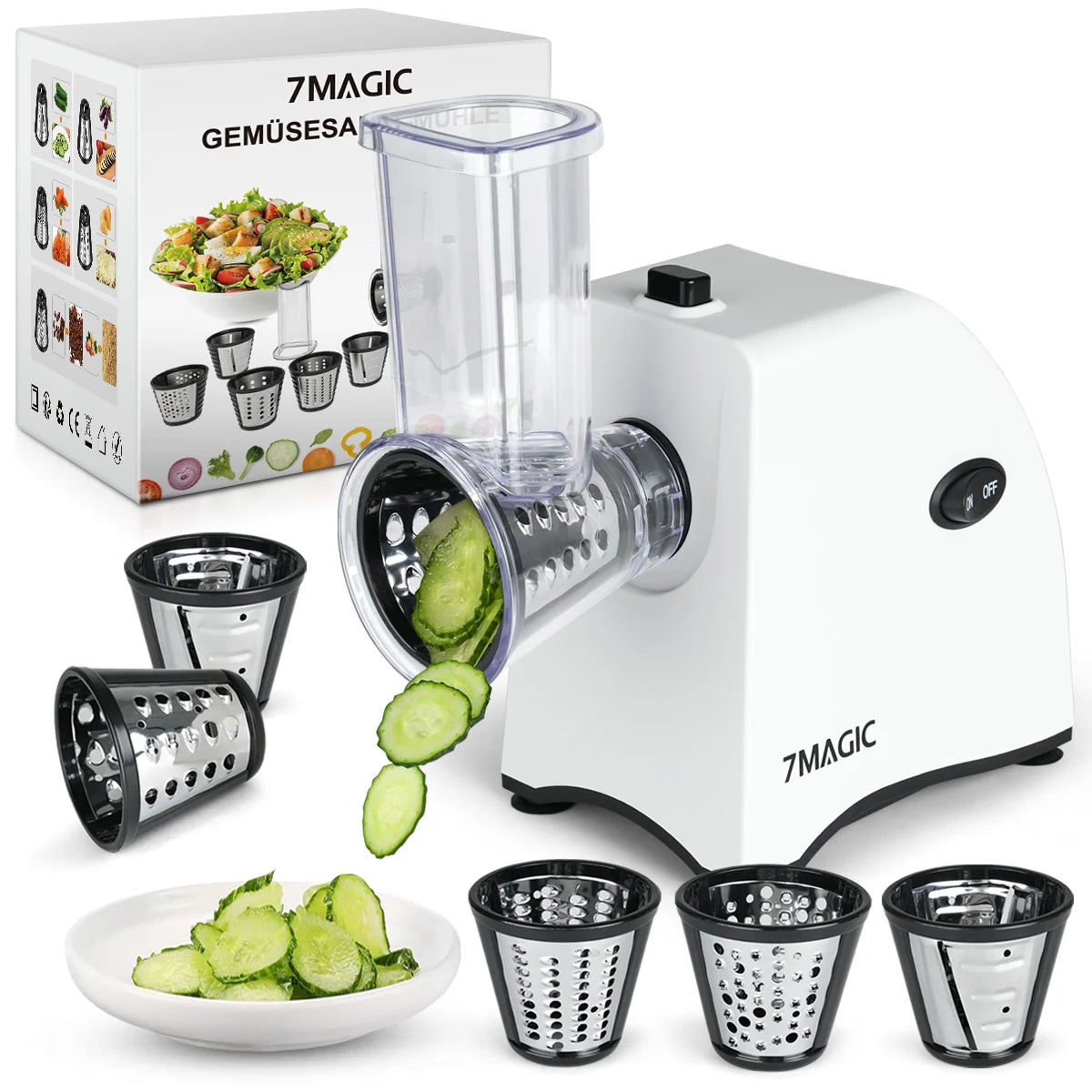 5 in 1 Electric Vegetable Cutter Shredder Automatic Salad Shooter Machine Cheese Grater Carrot Cabbage Slicer.