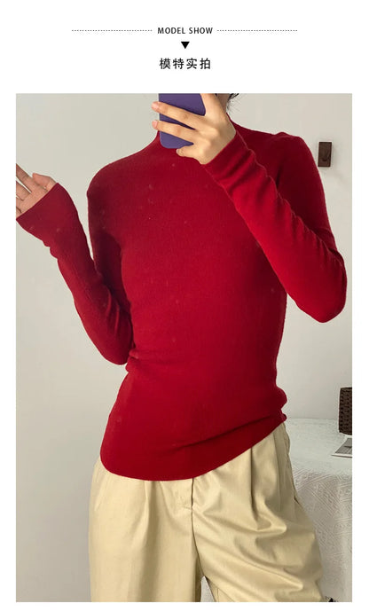 100% Ultra-fine Merino Wool Sweater Autumn and Winter Loose and Simple Semi-turtleneck Wool Bottoming Shirt Multi-color Sweater.