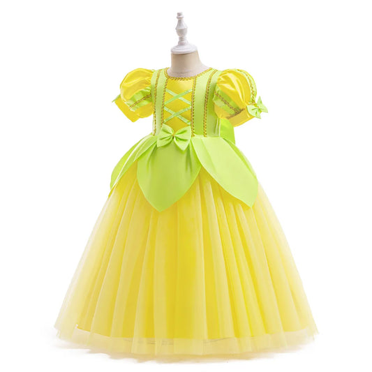 Tiana Fancy Prinzessin Kleid für Mädchen Geburtstag Party Kostüm Kinder Rollenspiel Ballkleid Kinder Karneval Performance Kleidung