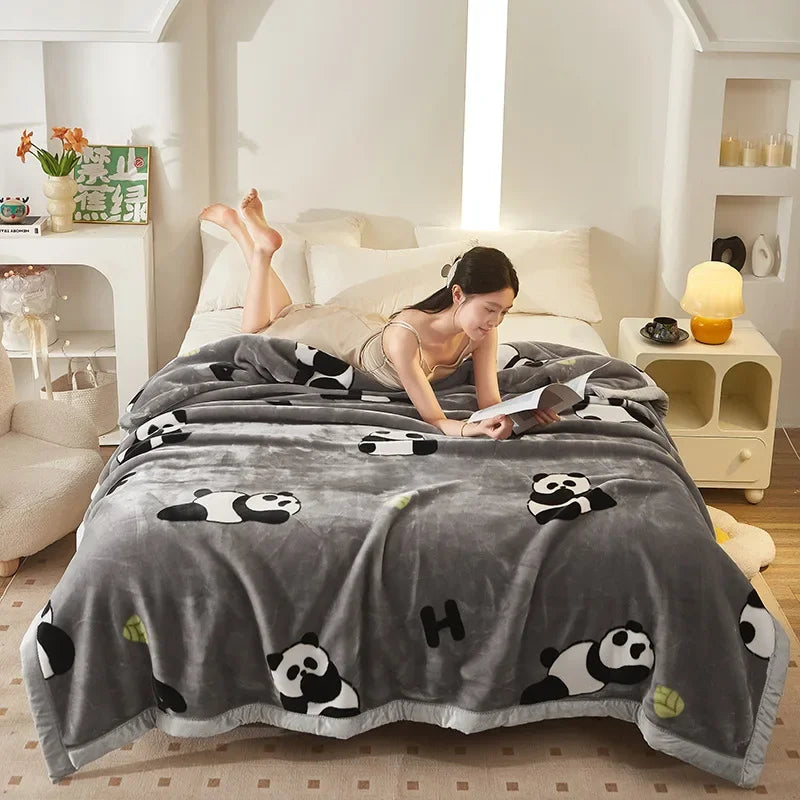 Double layer thickened to 6kg blanket quilt autumn and winter warm fleece wedding blanket cushion bedding