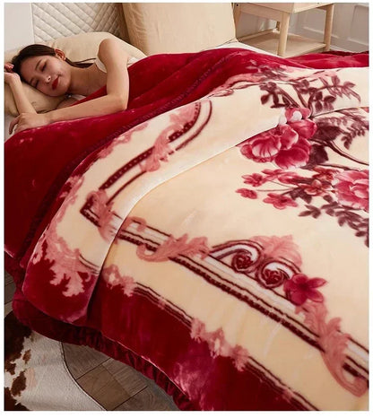 Flannel Blanket Double-deck Washable Quilt Siesta Keep Warm Double Person Thick Winter Soft Comfortable Plush Bed Sheet
