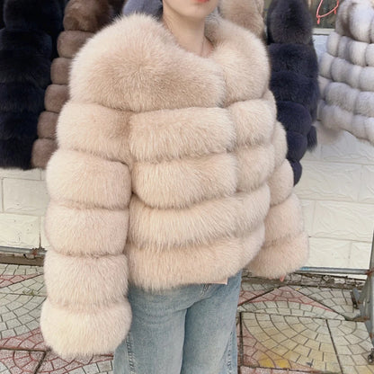 QUEENTINA Fuchspelzmantel Echt Winter Damen Neue Mode Flauschig 2025 Leder und Haut Weiße Kleidung Natürlich Neu in Mäntel und Jacken