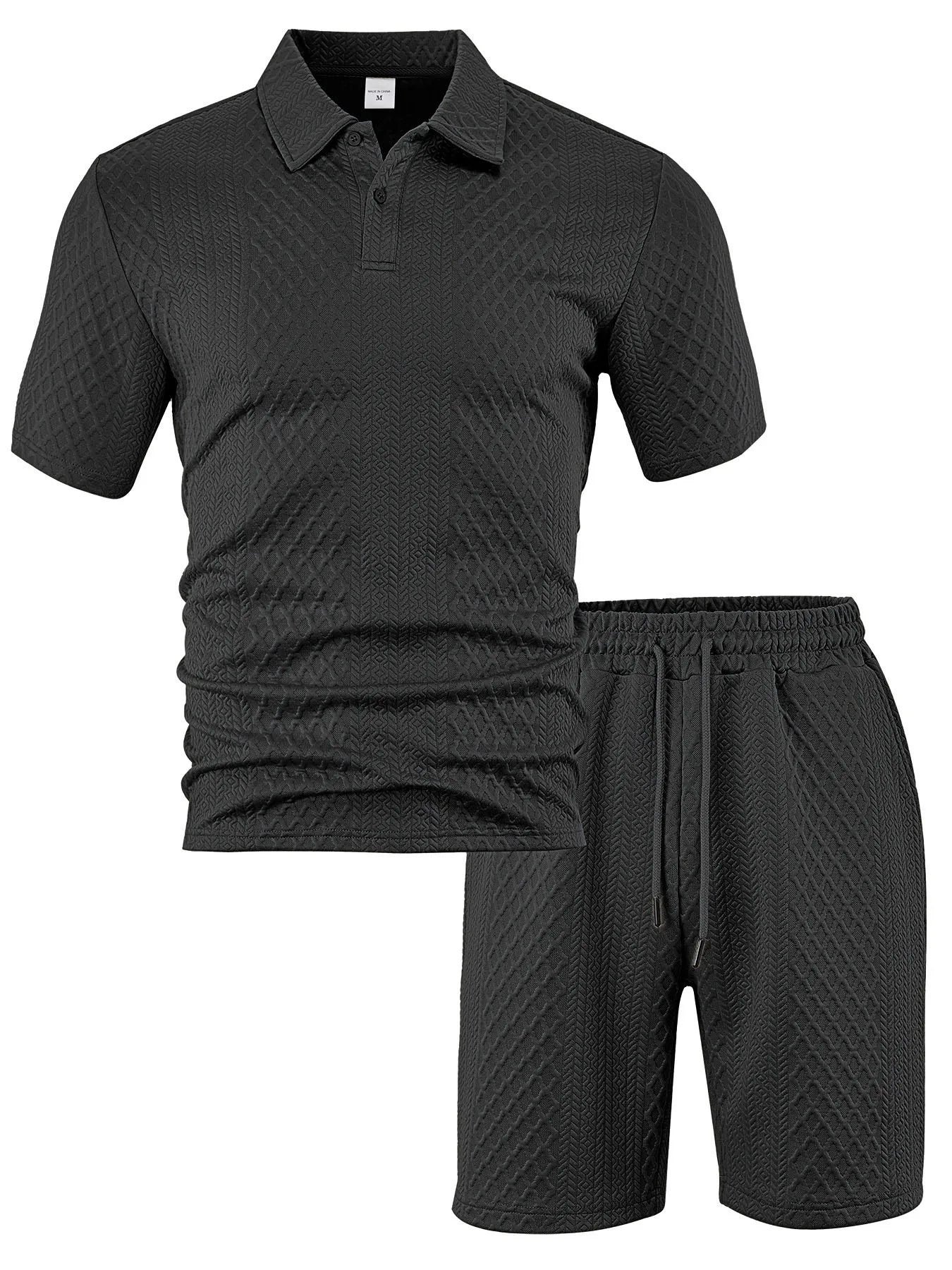 2025 Summer New Men's Casual Sportswear Polo Shirt With A Lapel, Men's Short-sleeved Shirt And Shorts, Jacquard Texture Suit.