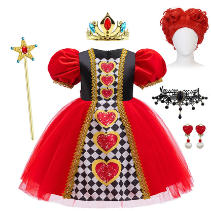 Alice Red Queen Cosplay Prinzessin Kleid Mädchen Deluxe Performance Kleidung Kind Karneval Halloween Party Charm Kostüm Geburtstagsgeschenk