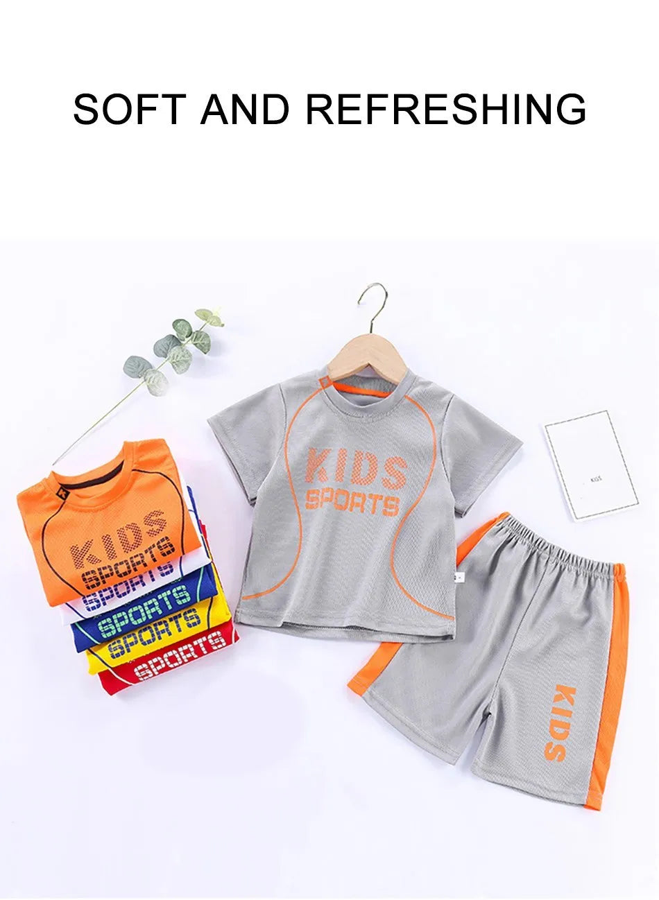 Children Clothing Set Kids Short Sleeved Summer Outfit Quick Drying Football Set Boy Girl Sport Wear Soft Breathable 1-12 Years.