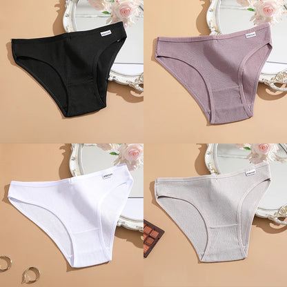 FINETOO 4Pcs/Set M-4XL Cotton Panties Female Underpants Sexy Panties for Women Briefs Underwear Plus Size Pantys Lingerie