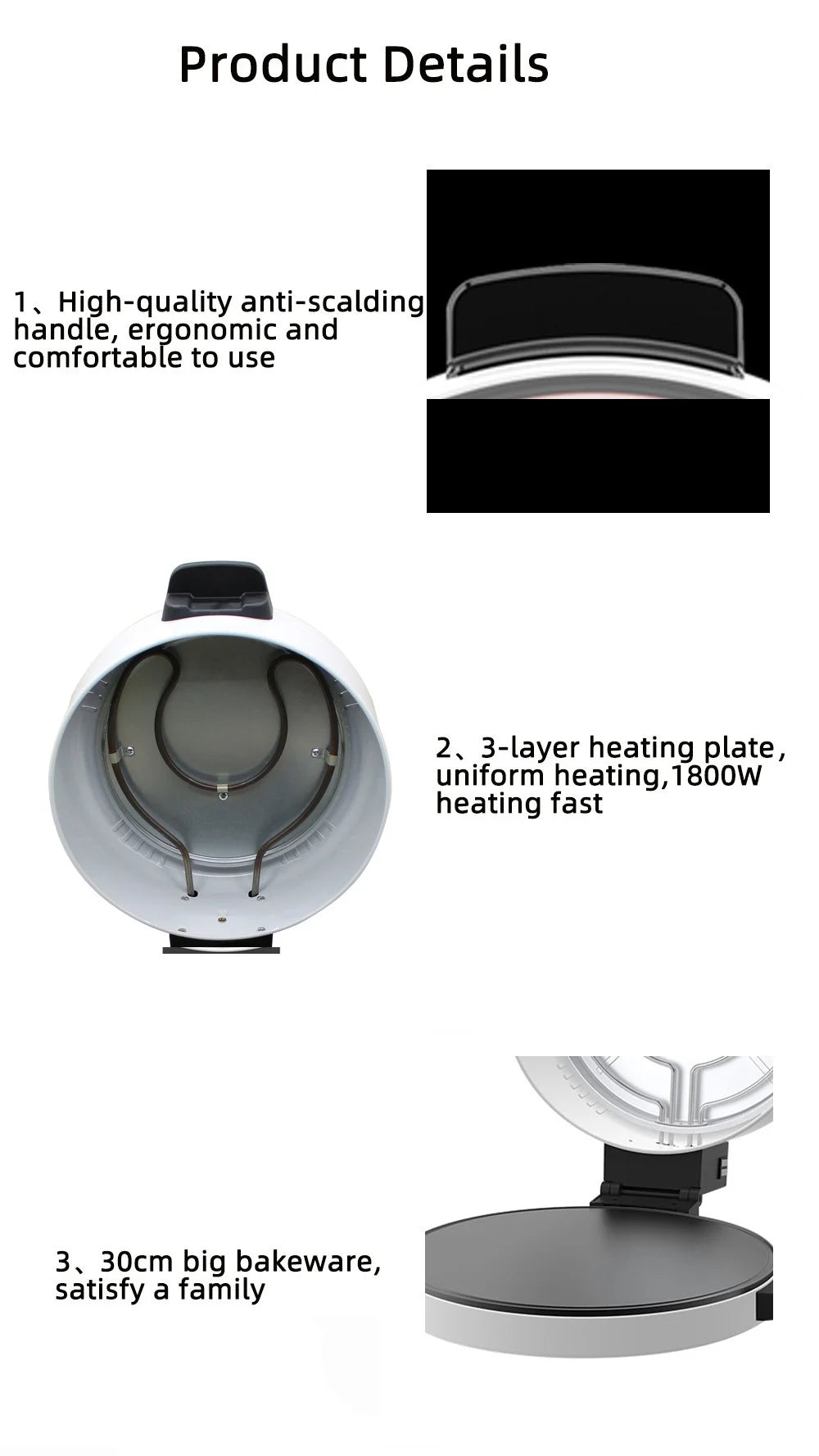 Elektrische Kuchenform Pfannkuchenmaschine 30CM Scone Toaster Steakmaschine 2000W Europäischer Pizza Maker