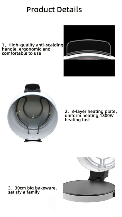 Elektrische Kuchenform Pfannkuchenmaschine 30CM Scone Toaster Steakmaschine 2000W Europäischer Pizza Maker