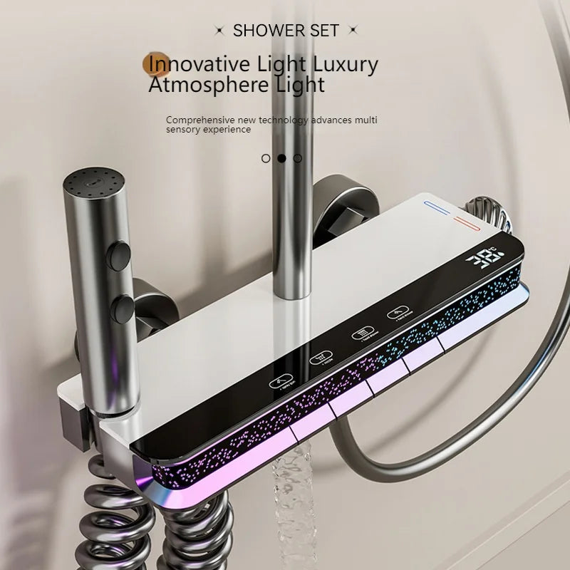 Digital Display Shower Set with Starry Sky Atmosphere Light  Bathroom Shower System Modern Bath Faucets Shower Head