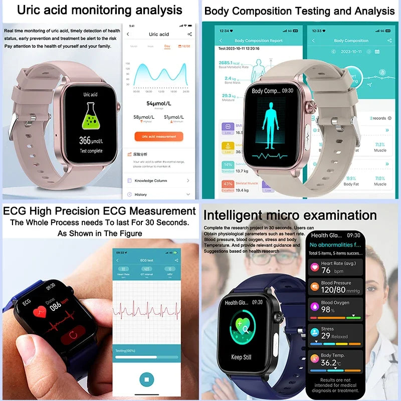 2025 New ECG+PPG Monitoring Smart Watch Women Blood pressure Blood Lipid Uric Acid Women Menstrual Health Tracker Smartwatches.