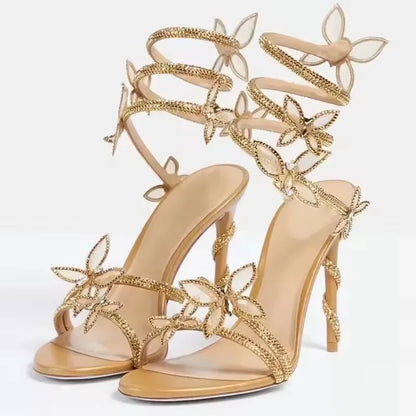 Aneikeh Street Style CRYSTAL Narrow Band Thin High Heels Women Sandals 2026 Summer Open Toe Ankle Strap Female Shoes