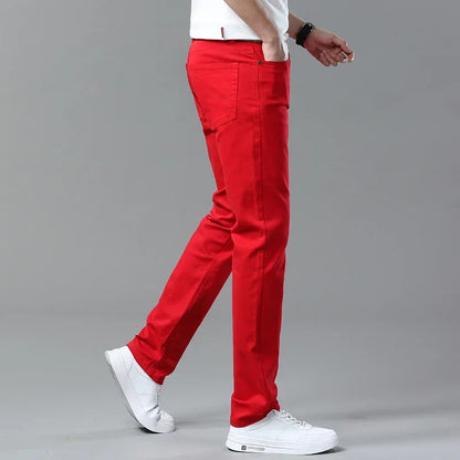98% Cotton 4 Colors Stretchy Jeans Men's Mid-waist Straight Pencil Denim Trousers Brand Clothing Personality Fashion Male Pants.