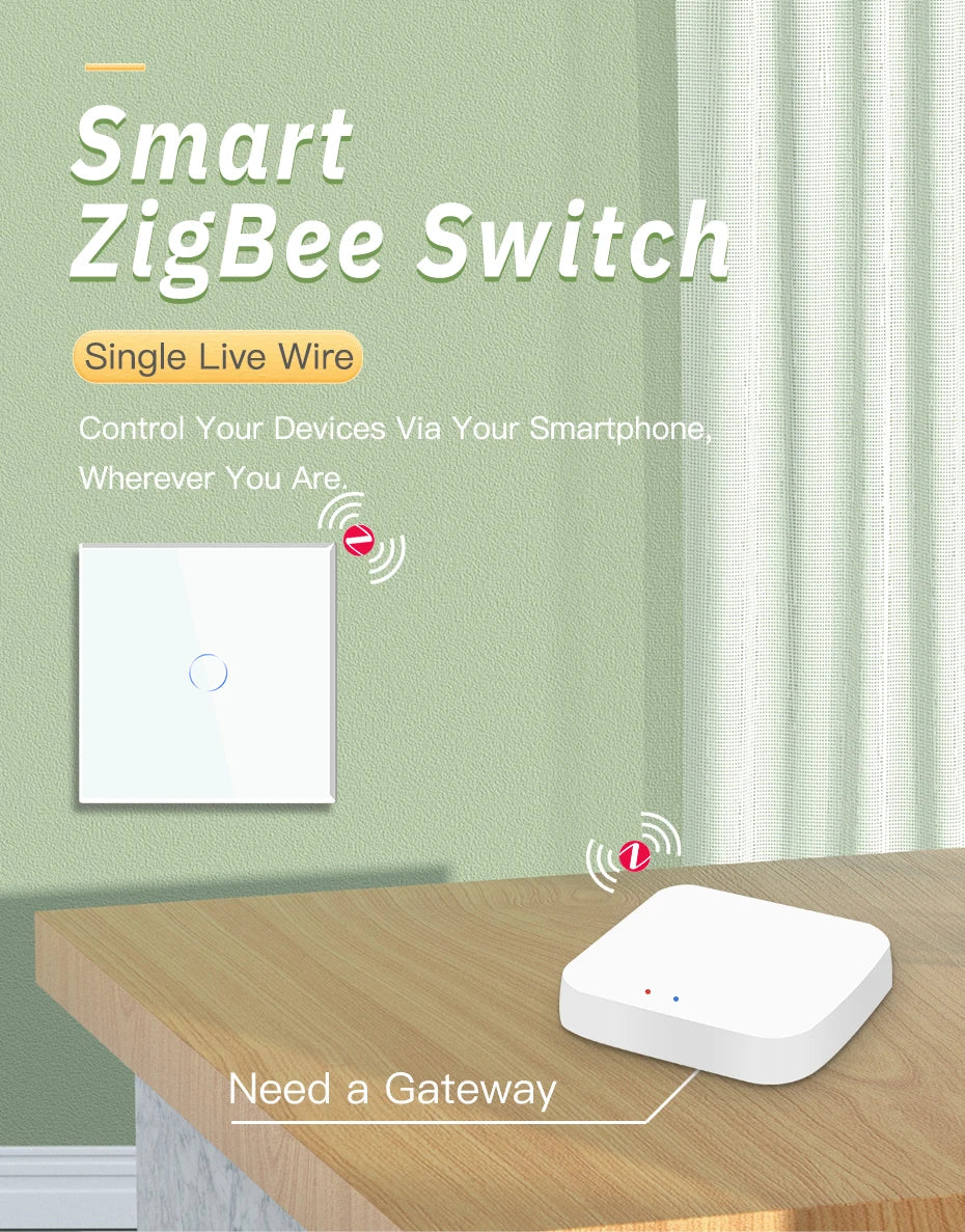 BSEED Smart Zigbee Schalter 1/2/3Gang 1Way Intelligente Touch Licht Schalter Wand Sensor Schalter Tuya Smart leben Google Alexa.