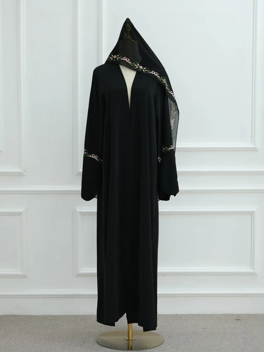 Middle East Women Arabic Dubai Abaya Luxury Kimono Cardigan Floral embroidery Long Dress Modest Robe Femme Islam Clothing Kebaya.