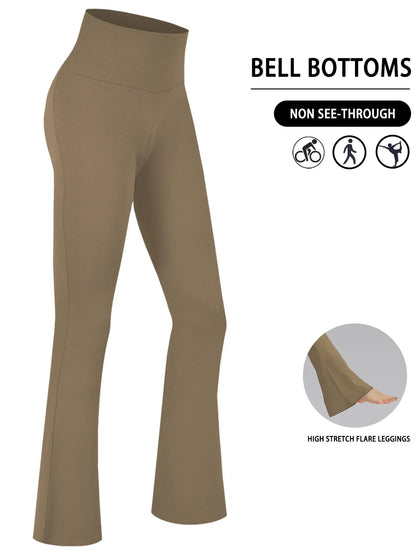 Plus Size Women's Super Soft High Waisted Flare Pants, Leggings Tummy Control Soft Bootleg Bell Bottoms Running.