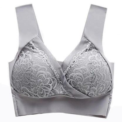 Women Bra Elastic Shoulder Strap Lace Floral Embroidery Maximum Comfort Shockproof Push-up Anti-snagging Wireless Yoga Bra.