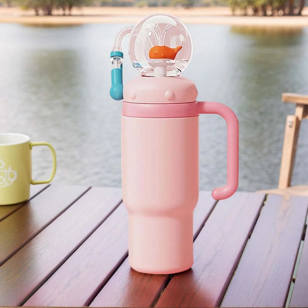 24oz Stainless Steel Whale Fountain Tumbler Straw Water Cups Kids Adults Travel Water Bottles Whale Water Cups Car Water Bottle.